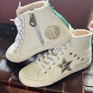 Vintage Havana  Women's White and Green High-Top Sneakers